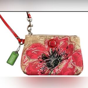 Coach Poppy Tan/Coral Wristlet